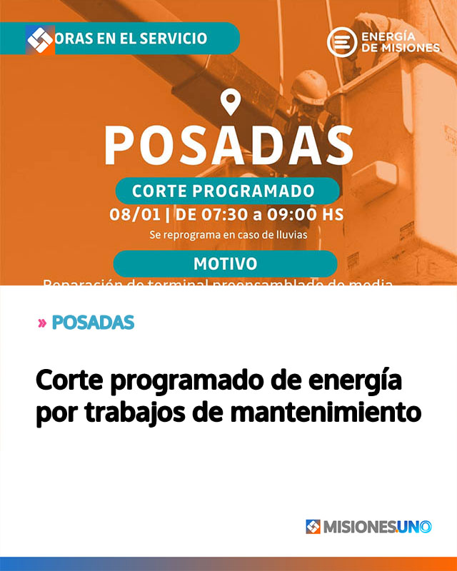 Corte programado de energía por trabajos de mantenimiento