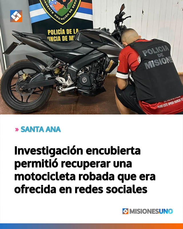 Investigación encubierta permitió recuperar una motocicleta robada que era ofrecida en redes sociales