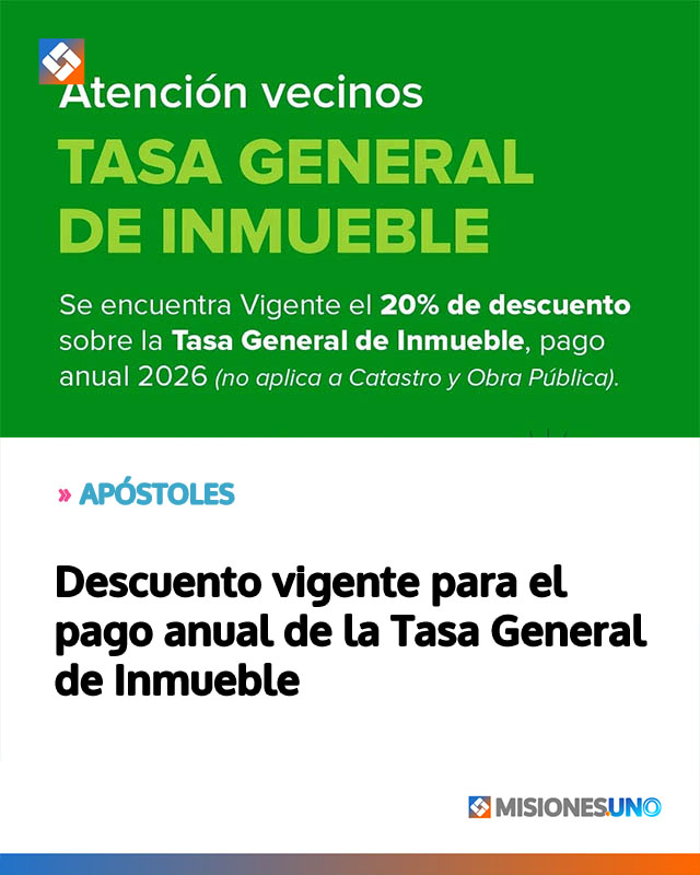 Descuento vigente para el pago anual de la Tasa General de Inmueble