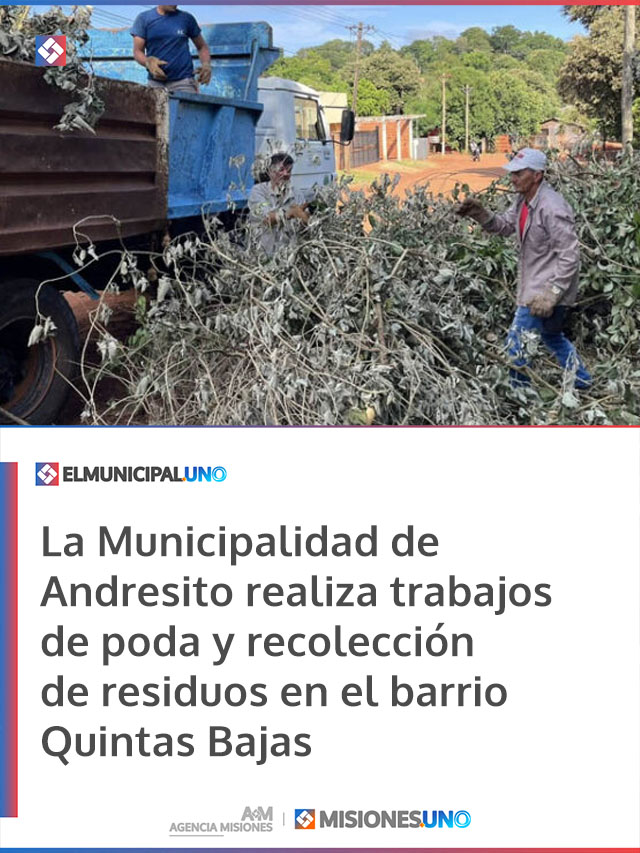 La Municipalidad de Andresito realiza trabajos de poda y recolección de residuos en el barrio Quintas Bajas
